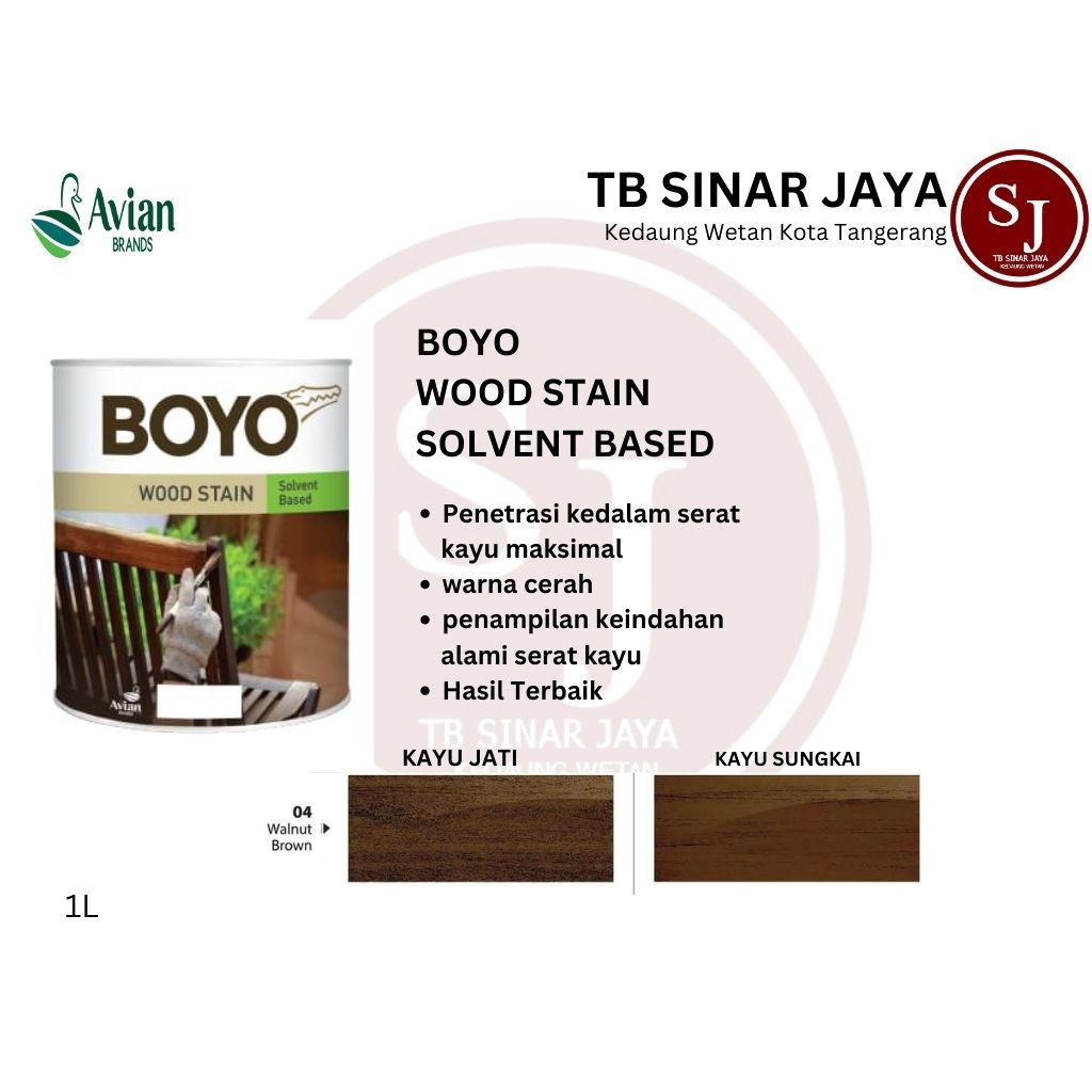 BOYO WOOD STAIN CAT KAYU PILITUR SOLVENT BASE  BASED AVIAN THINER 1KG - 04 WALNUT BROWN