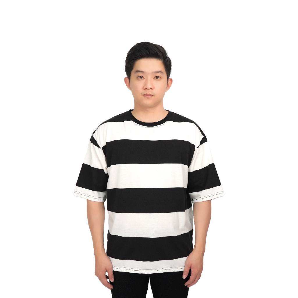 Kaos Pria Oversize T-Shirt Oversize Bazzo Stripe Salur Cotton Lengan Pendek