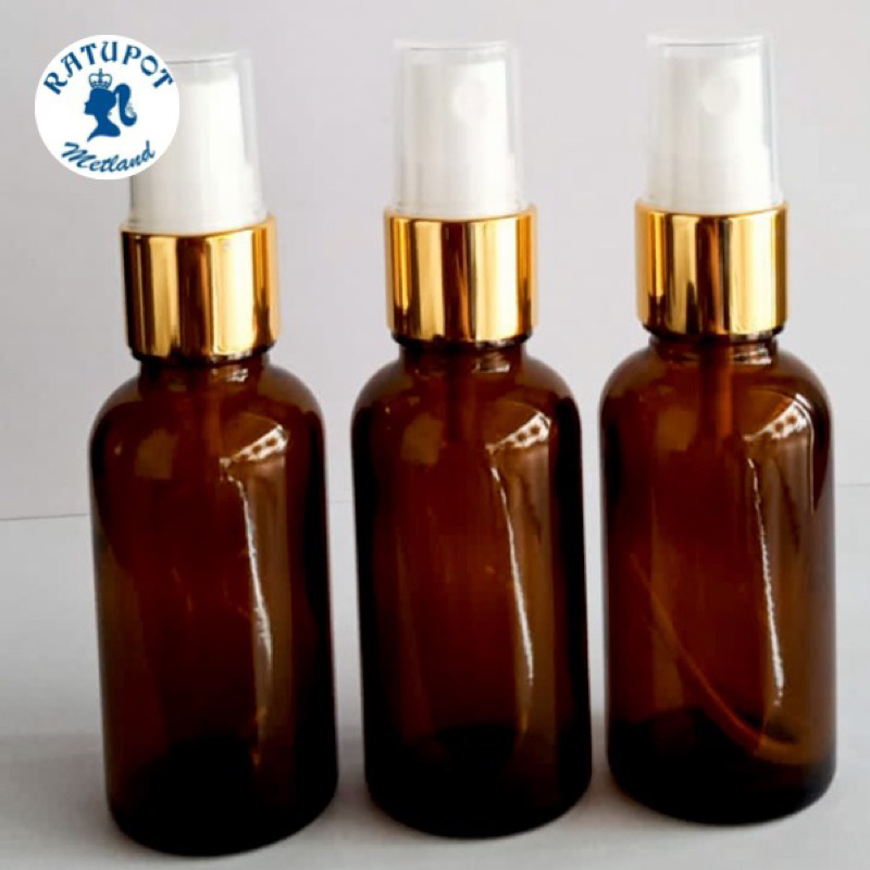 botol 30 ml kaca coklat tebal spray gold