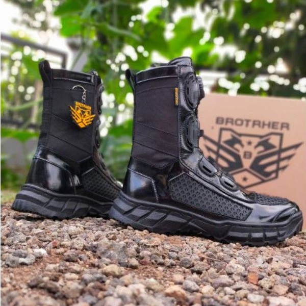 Sepatu PDL Tali Putar Sarang Tawon Kulit Kilap Brother