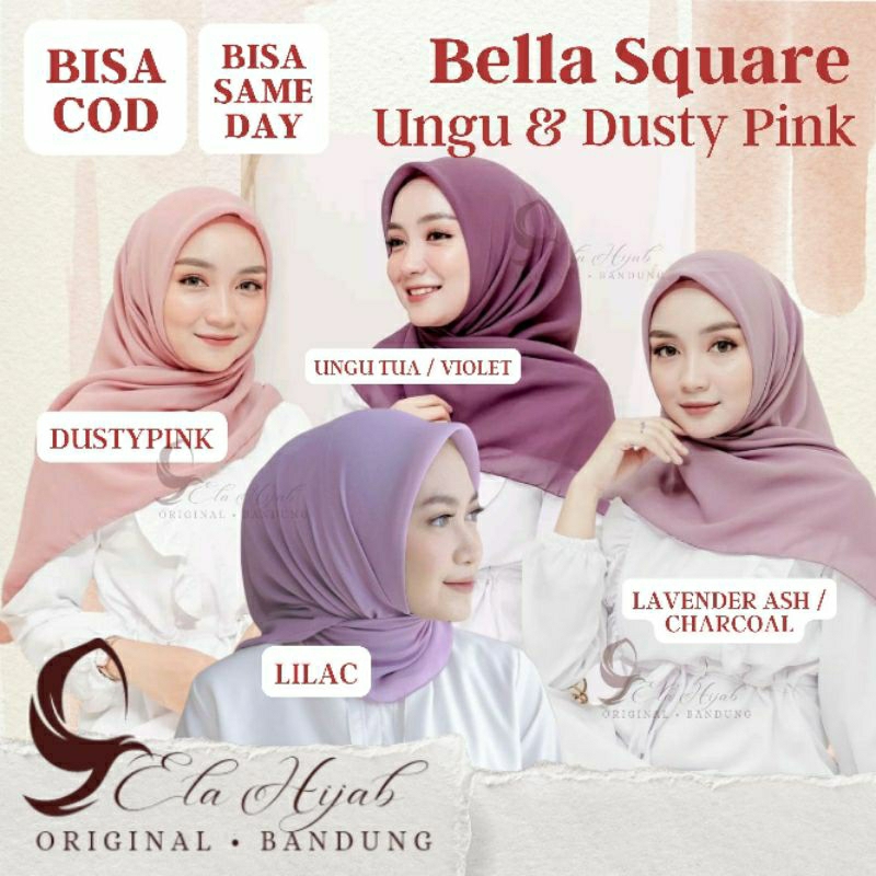 [ COD ] Bella Square TERBATAS UNGU PASTEL TARO LILAC DUSTY PINK LAVENDER Hijab Segiempat ( BISA GOSE