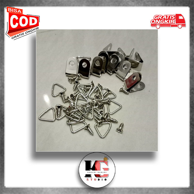 [COD] Gantungan bingkai pigura model segitiga set 100 Pcs + sekrup untuk papan 6mm