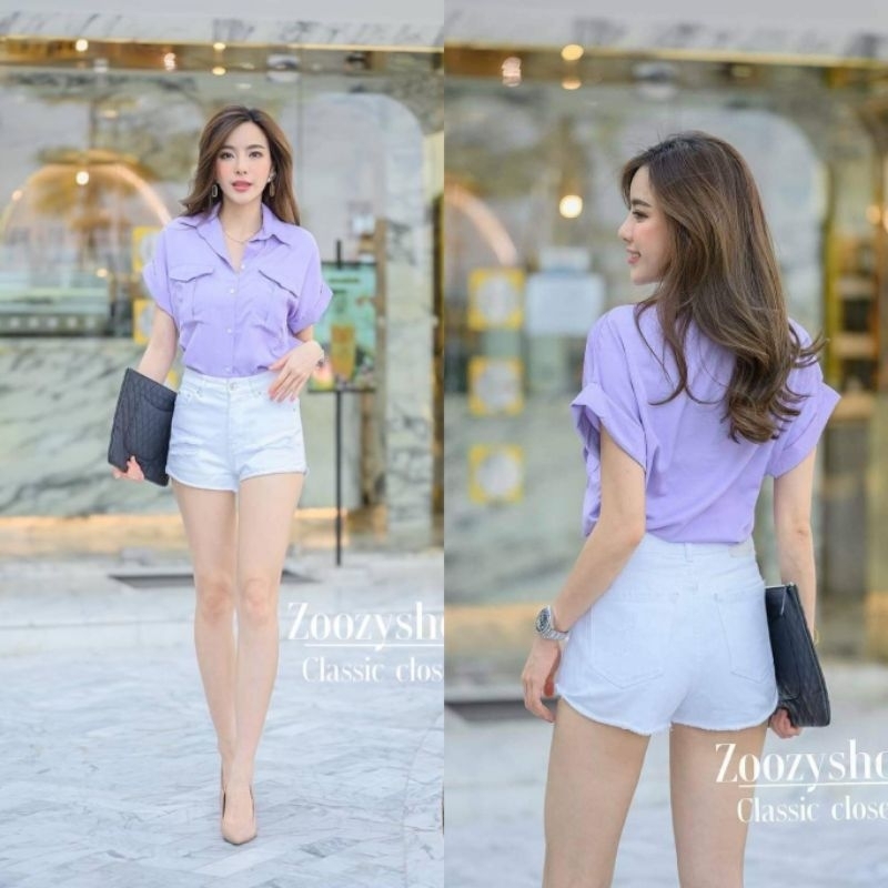 KEMEJA ZOOZY TWO POCKET FASHION WANITA IMPORT BANGKOK CODE 24