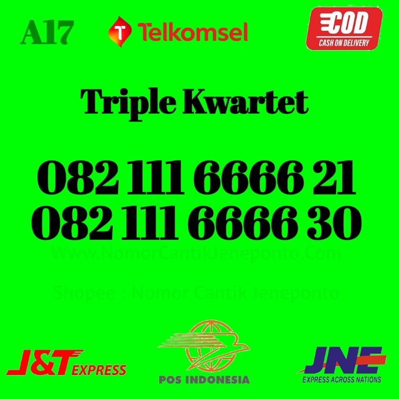 Kartu Perdana Nomor Cantik Telkomsel Kartu AS Cantik 4GLTE Tengah Triple Kwartet 111 6666 xx