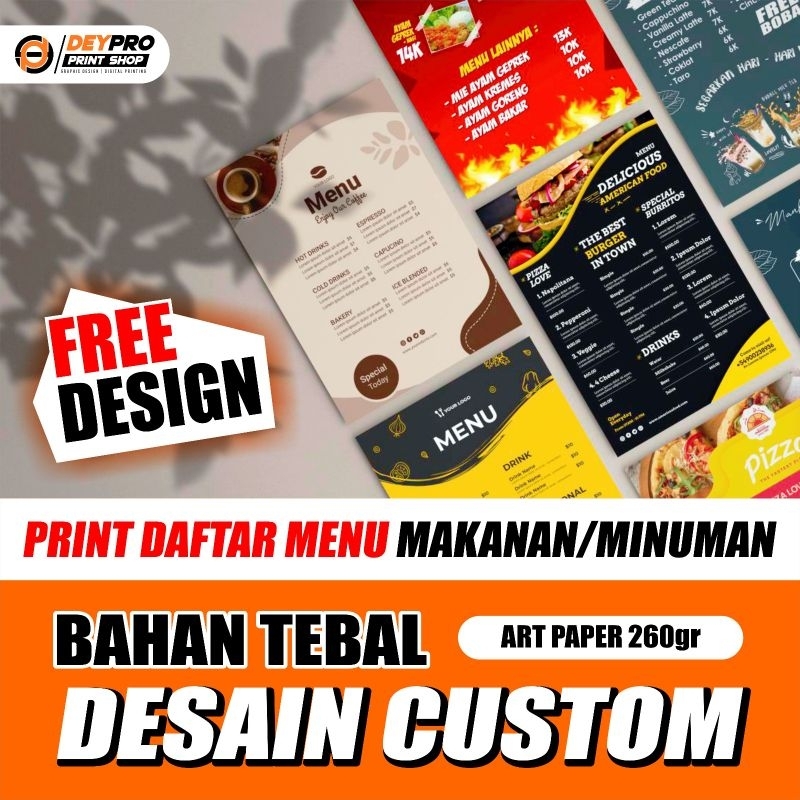 CUSTOM DAFTAR MENU KERTAS TEBAL ART PAPER 260gr FREE DESAIN UKURAN A4