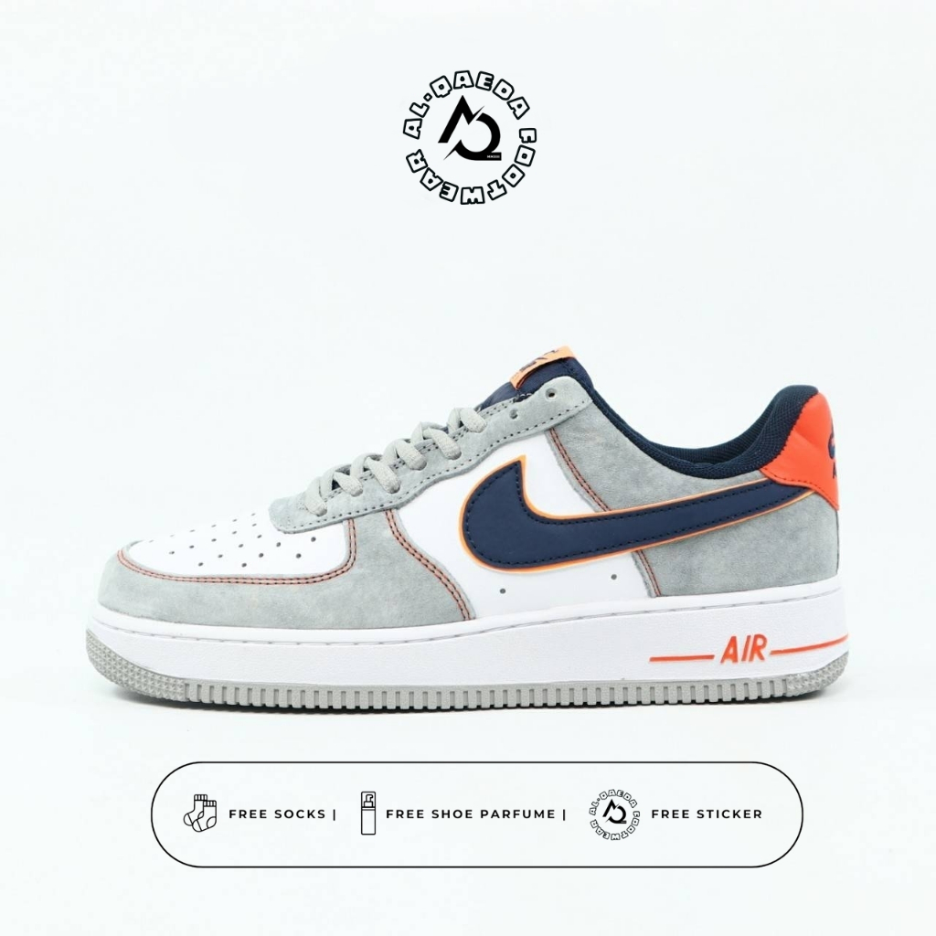Sepatu Sneakers Olahraga Pria AF1L07 White Light Grey Navy Blue Orange BNIB