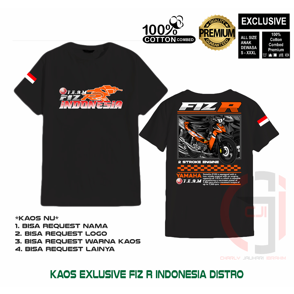 Kaos Fiz R Indonesia Premium Distro Cotton Combed-Hitam