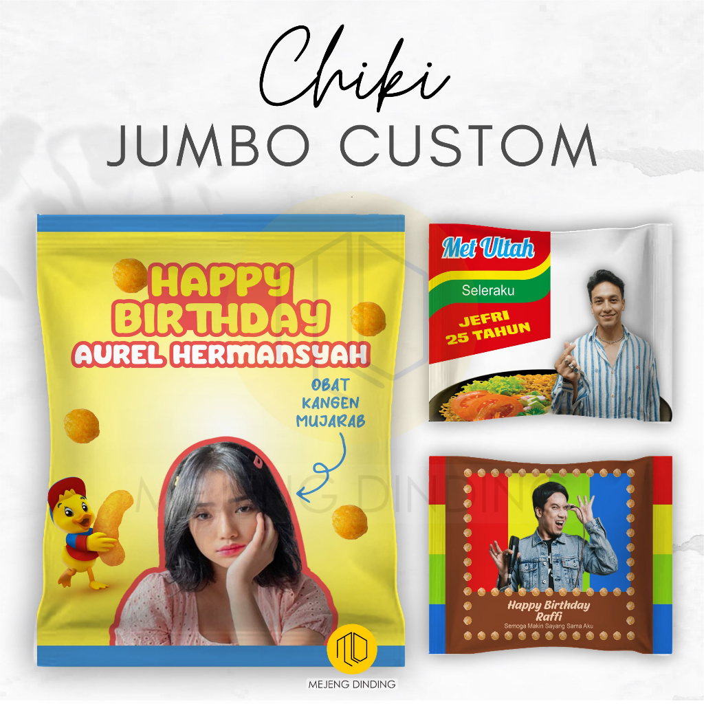 

(1 HARI JADI) CHIKI JUMBO / CIKI JUMBO / KADO UNIK SNACK / KADO UNIK SNACK JUMBO / KADO SIDANG VALENTINE / SNACK BUNGKUS SNACK CUSTOM FOTO TANPA MINIMAL ORDER