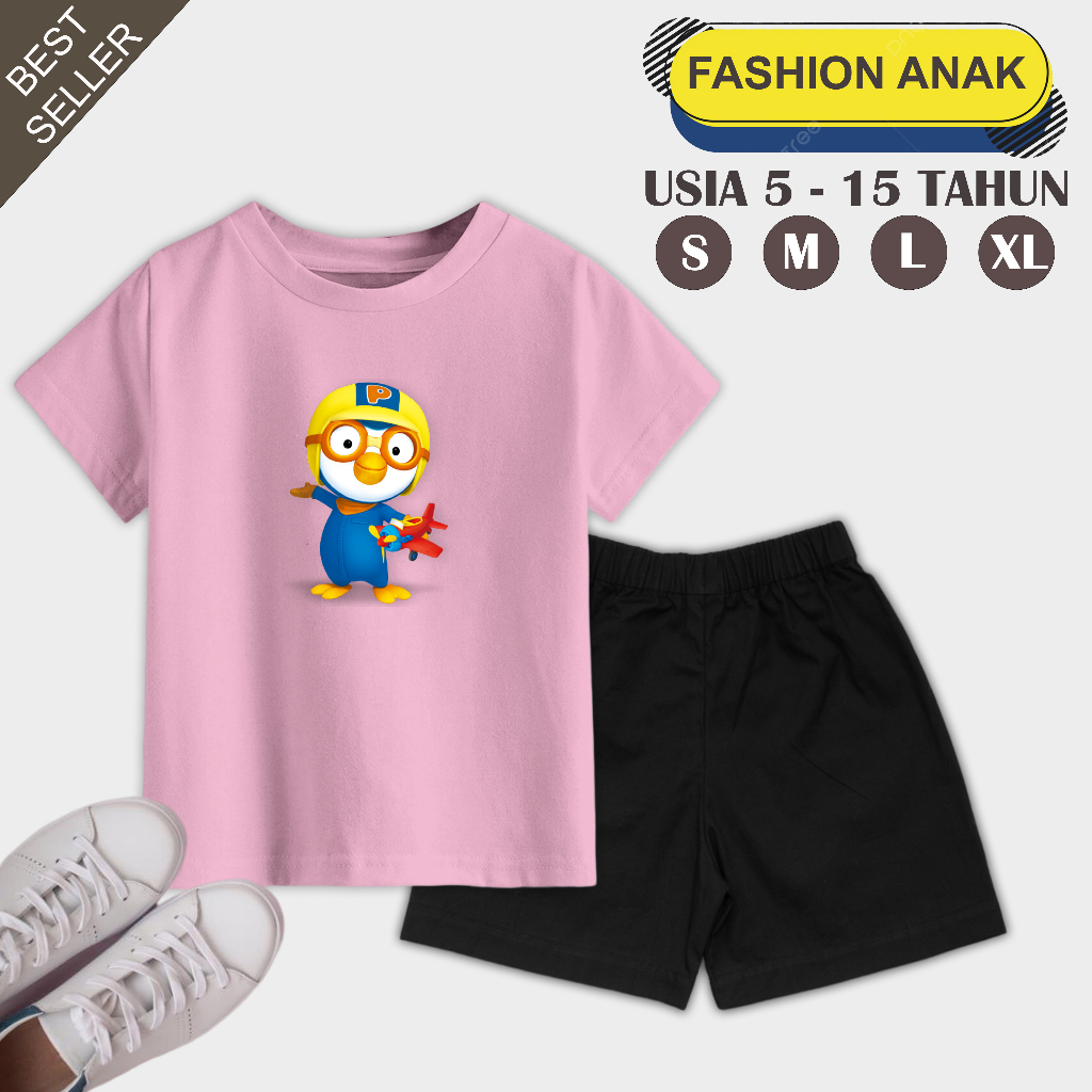 Baju Setelan Anak Usia 5-15 Tahun Unisex Motif Pororo Bahan Katun Terry 24s Lembut dan Tebal