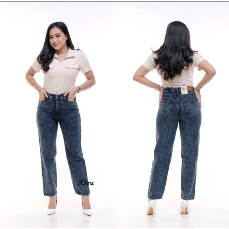 CELANA JEANS BOYFRIEND HIGHWAIST PINGGANG KARET KERUT KRIWIL CELANA JEANS STANDAR