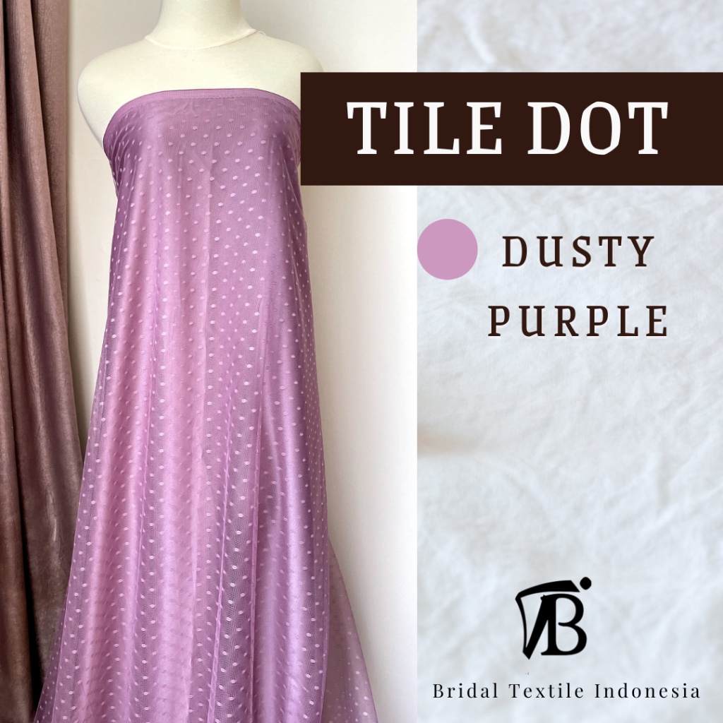 Kain Bahan Brokat Soft Tile Tille Tulle Dot Dotty Polkadot Halus Warna Dusty Purple Ungu