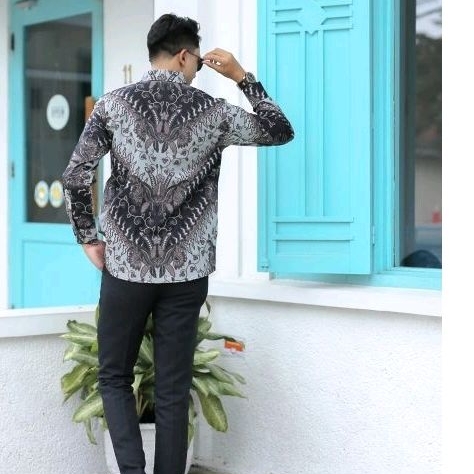 BATIK BOLO DEWO Motif Sekar Paplang Kemeja Baju Batik Pria Lengan panjang Lapis furing Hem Atasan