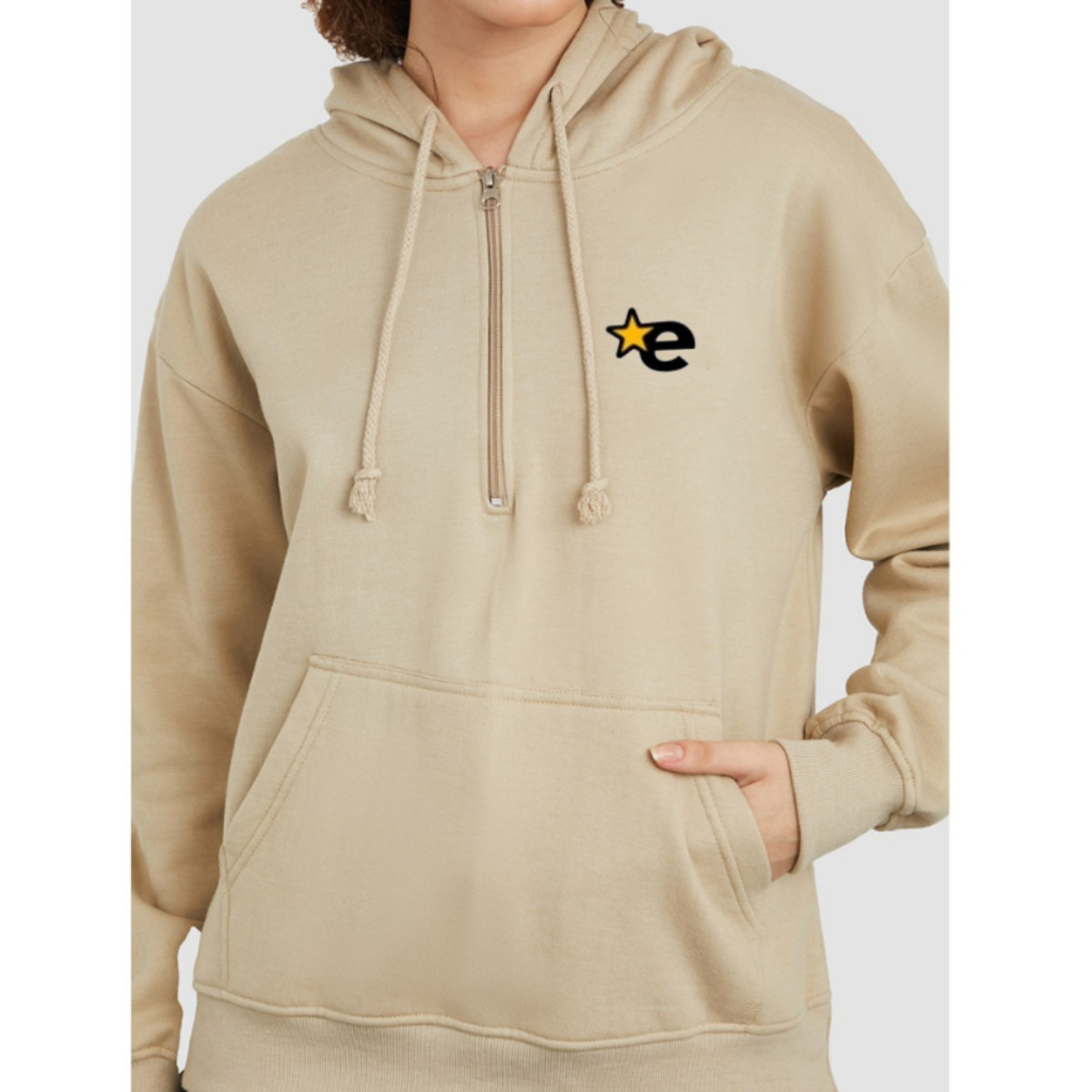 Jaket Halfzip Hoodie Erigo Logo Star / Hoodie Zip Pria Wanita Warna Beige / Sweater Jumper Pria Distro