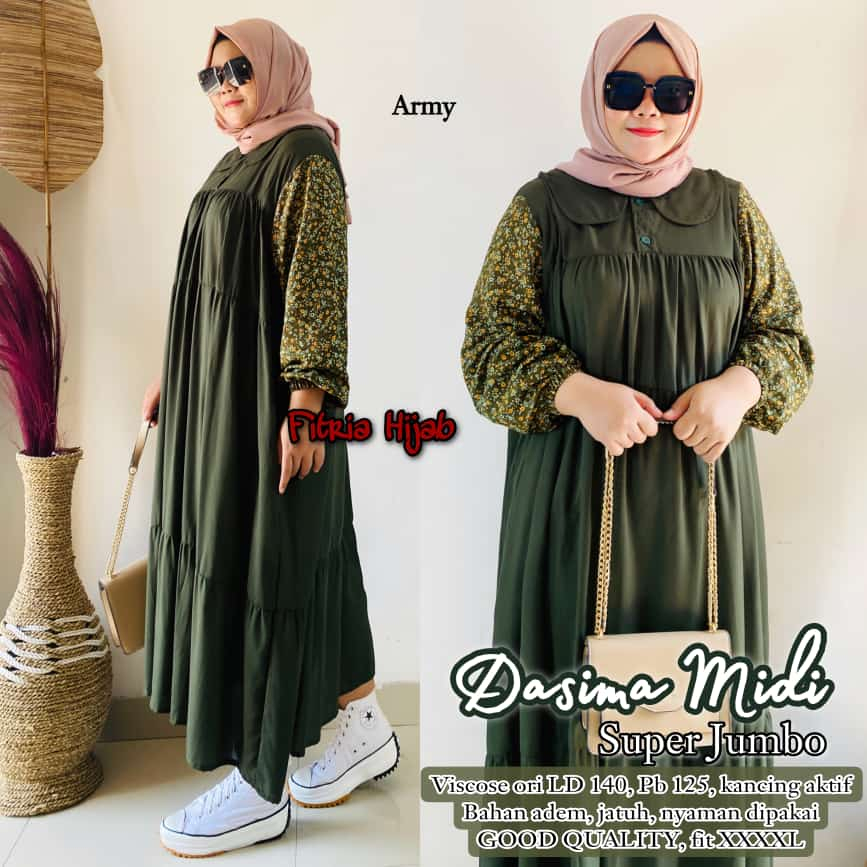 dasima midi dress dres pakaian baju gamis wanita cewek cewe remaja dewasa bahan katun viscose ori or