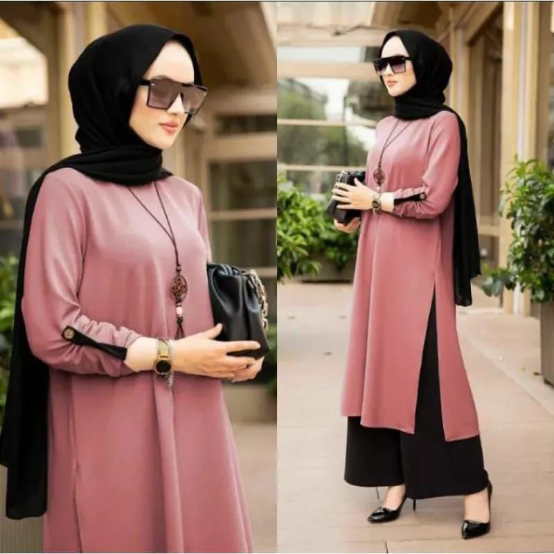 Fashion Muslim  Setelan Celana Wanita JULITA SET KANCING  MADONA TUNIK one set long tunik cringkle setcel premium terbaru