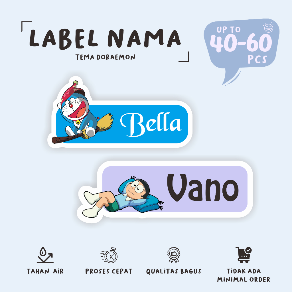 

(40 - 60 pcs)cetak label nama lucu DORAEMON murah/custom nama suka-suka/murah/waterproff/murah/cutting stiker