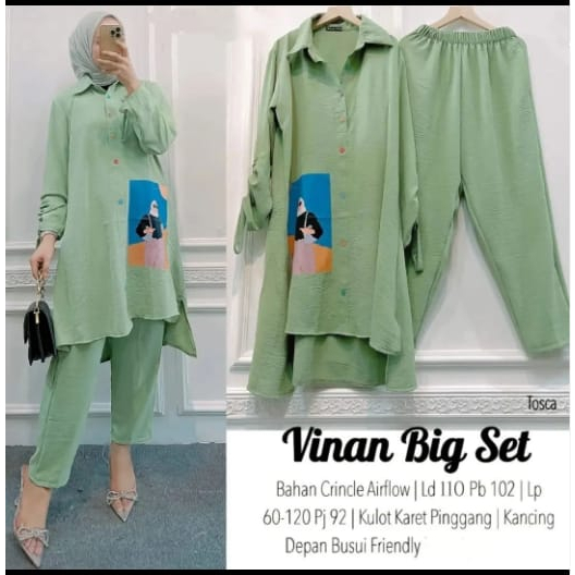 SETELAN WANITA VINAN SET BAHAN LD 110 CM pb 102 cm pj celana 95 cm SETELAN WANITA KEKINIAN FASHION MUSLIM 2023 / ONE SET WANITA MUSLIM / SET BAJU MUSLIM MODERN / SETELAN CRINKLE WANITA KOREAN STYLE