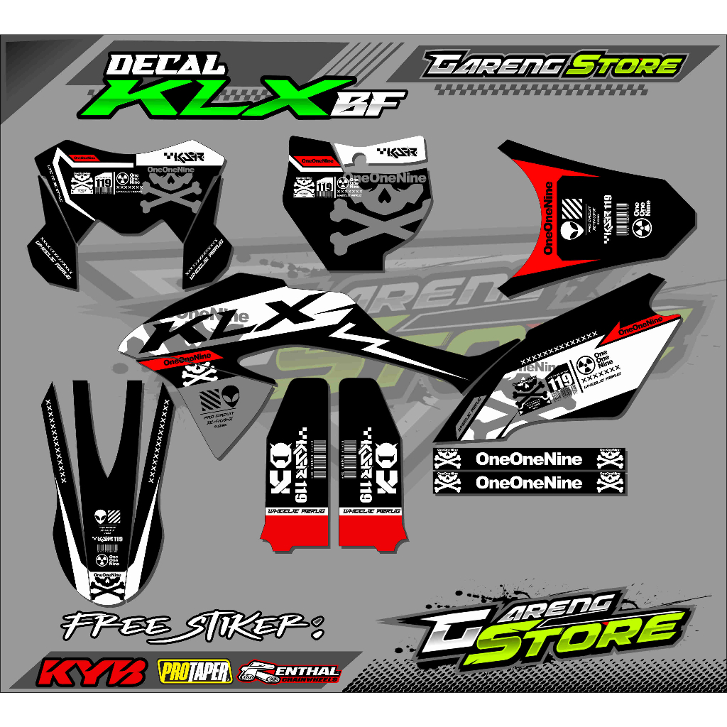 DECAL STICKER KLX 150 BF FULL BODY / DECAL KAWASAKI KLX 150 BF Oneonenine Design