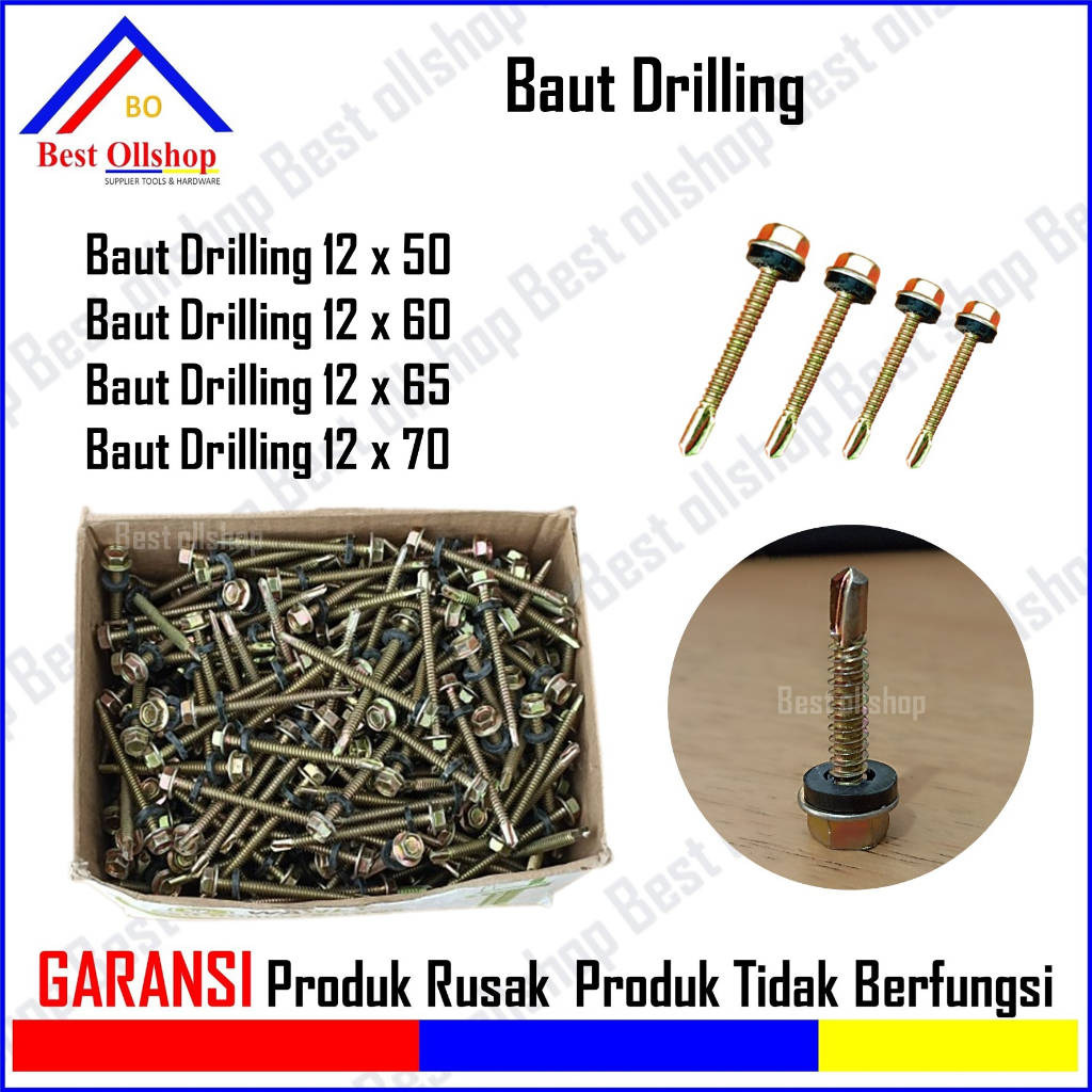 Sekrup Baut Drilling Baja Ringan Skrup Roffing Galvalum 12x50 - 12x70 Ecer