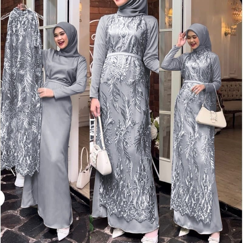 SET VABINA 2IN1 FASHION PAKAIAN WANITA INNER MAXY BUSUI VELVET DAN OUTER DRESS TANKTOP TILE MUTIARA KR