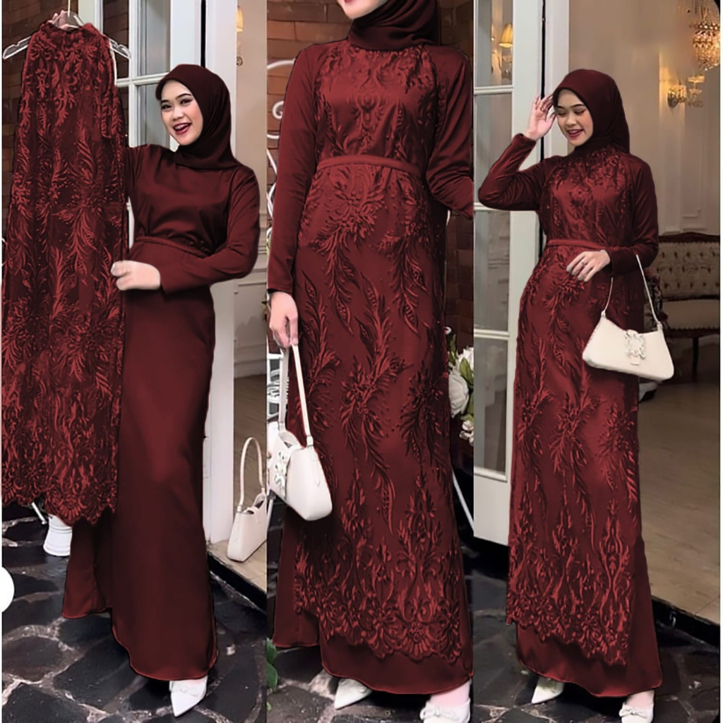 SET VABINA 2IN1 FASHION PAKAIAN WANITA INNER MAXY BUSUI VELVET DAN OUTER DRESS TANKTOP TILE MUTIARA KR