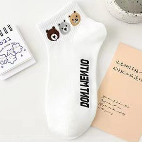 GO!KK1251 Kaos Kaki Motif Beruang Bear Putih Fashion Pendek Ankle Semata Kaki Socks Korean Model Cute