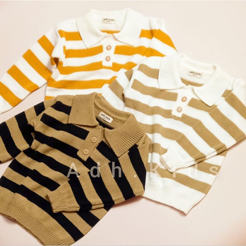 Sweater polo anak knit stripe 1 - 4 years | Sweater rajut anak