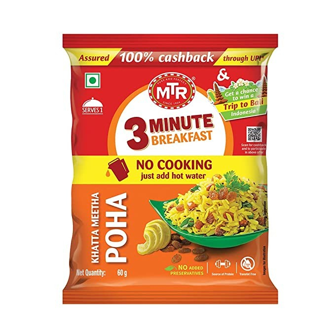 

Makanan India MTR NEW 3 MINUTE BREAKFAST KHATTA METTHA POHA 60G
