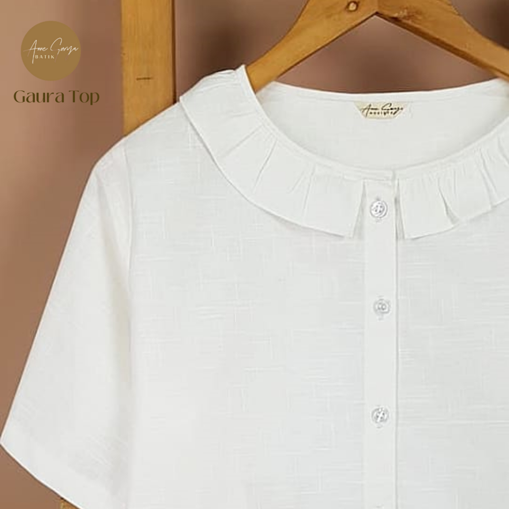 Gaura White Women Top by Annesurya Blus Katun Linen Putih