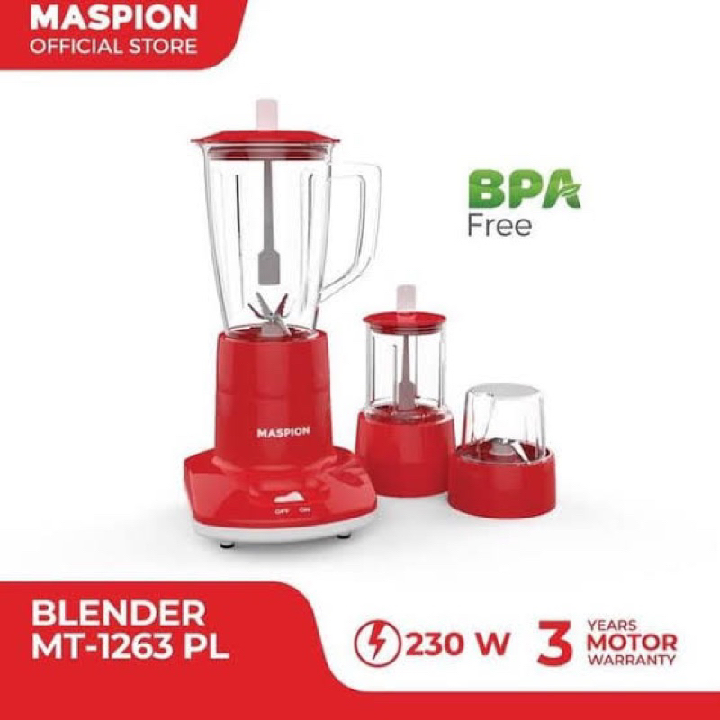 Maspion Blender Kaca MT 1263 GL with Dry Mill &amp; Wet Mill 3 Tabung