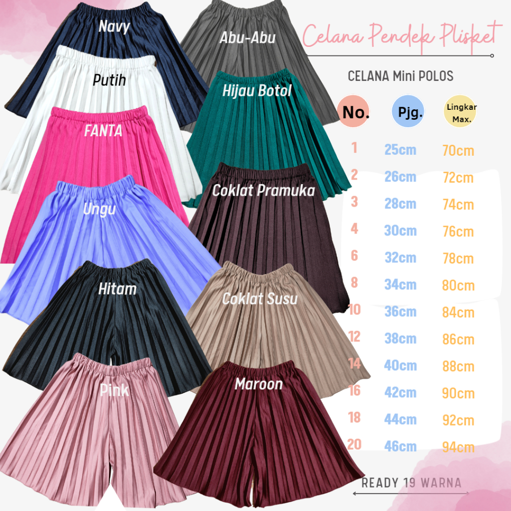 AM27 Celana Plisket Anak Pendek POLOS 1-12 tahun Pleated Pants Lengkap Warna