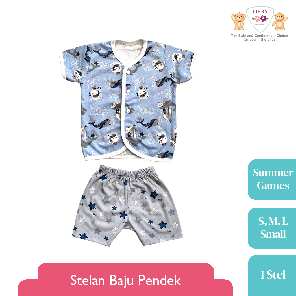 LIBBY Stelan Baju Pendek Anak Kecil Motif Summer Games Baby Collection