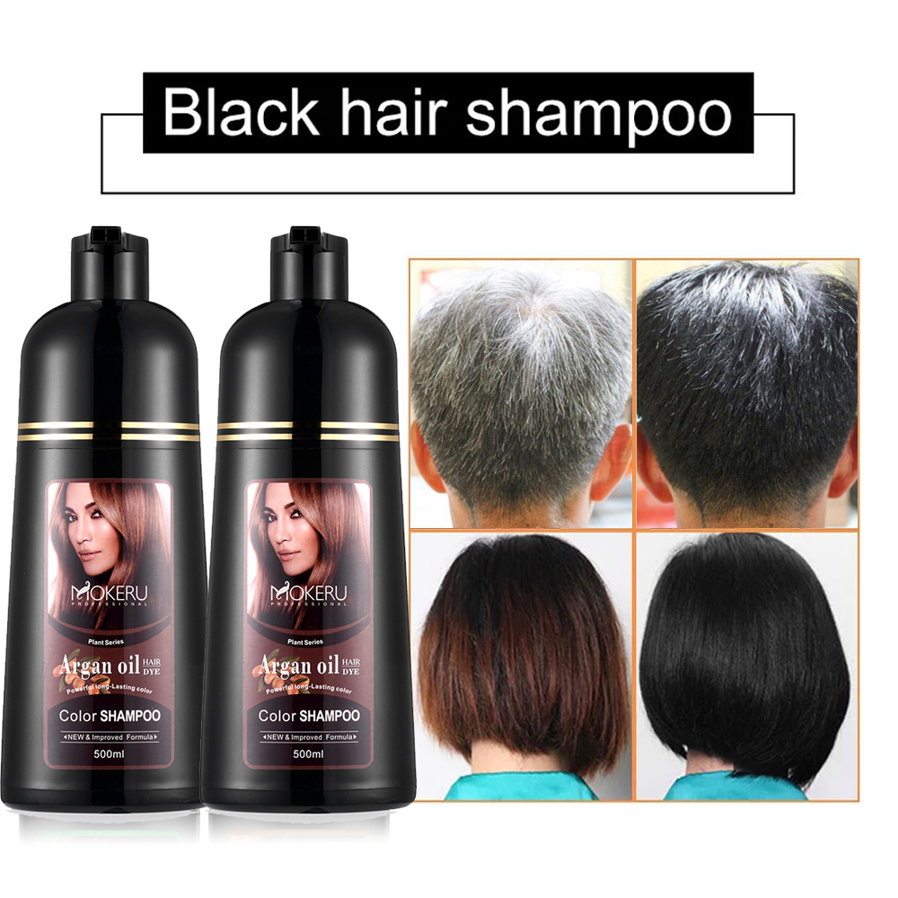 Original Mokeru Shampoo Argan Oil / Shampoo Semir Pewarna Rambut Herbal Alami 500ml Black/Dark Brown Hair Dye Shampoo