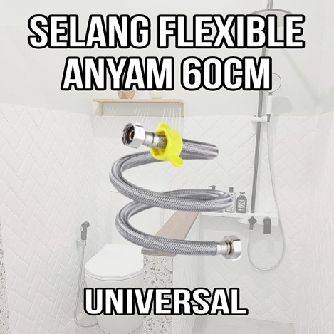 Selang Stainless Flexible Hose Bidet Jet Shower Toilet Wastafel 60cm Fleksibel Stop Kran Anyam Kloset Closet Panas Dingin 60 cm