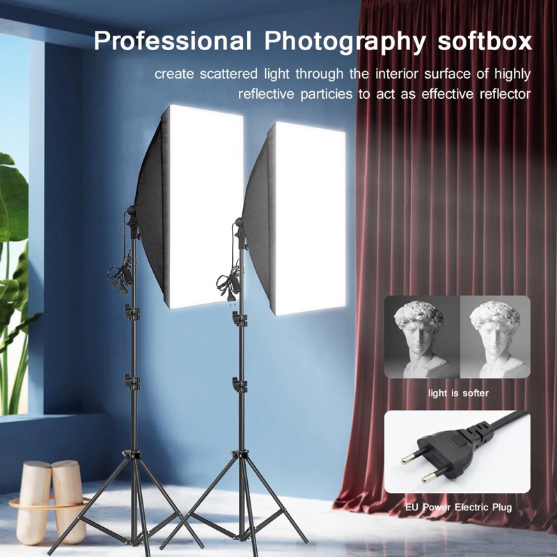 Softbox Lighting Studio Paket Studio Foto Softbox Lampu Lighting Light Stand 2M + Bohlam + Softbox 1 Socket E27 Lampu Lighting Video Reflektor