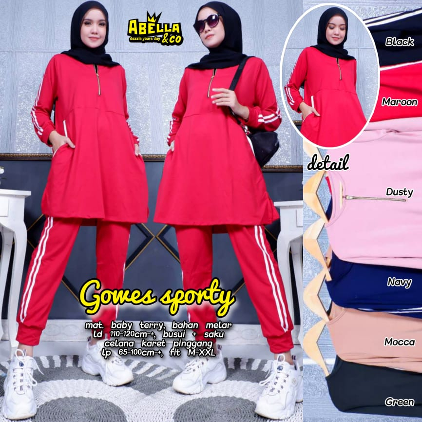 GOWES SPORTY / 20.7 / BAHAN BABYTERRY / LD 110-120 CM / ALLSIZE JUMBO / SETELAN WANITA / ABELLA