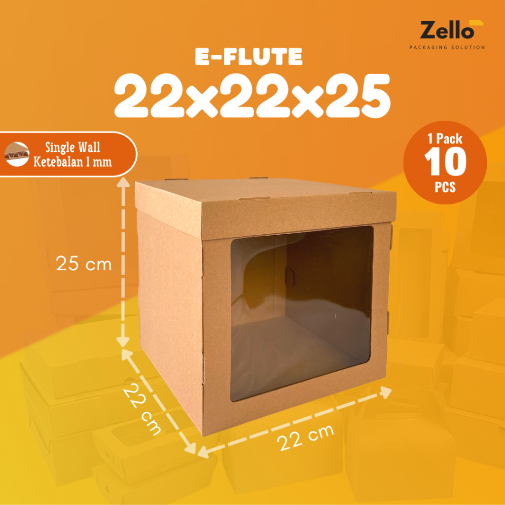 

E-Flute Kardus Kotak Kue Tart Cake Tinggi Kemasan Parcel Hampers 22x22x25 cm