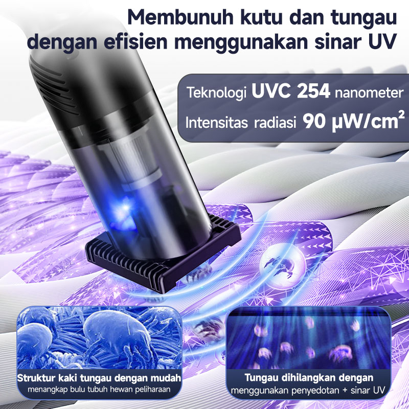 AmazeFan 19000Pa UV vacuum cleaner Portable kucing Anti Dust Mite mobil kasur anti tungau  penyedot Cordless Handheld cleaner vakum cleaner Wet And Dry penghisap bu kasur penghilang bulu baju anti jamur dan kutu lint remover