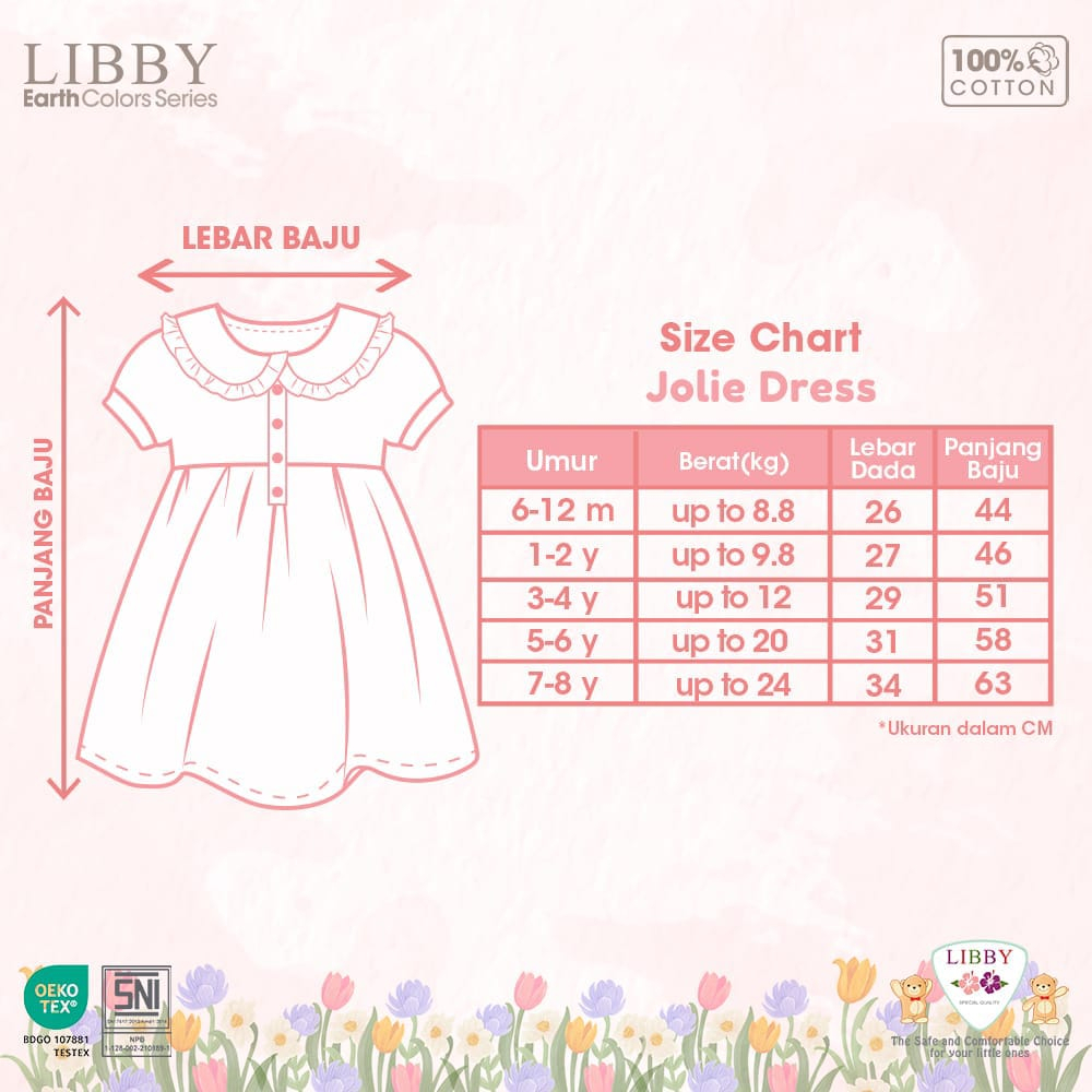 Libby Jolie Dress Anak Perempuan Cotton Libby Earth Colors Series Dress Ruffle Bayi Perempuan Pakaian Bayi 6 Bulan - 4 Tahun