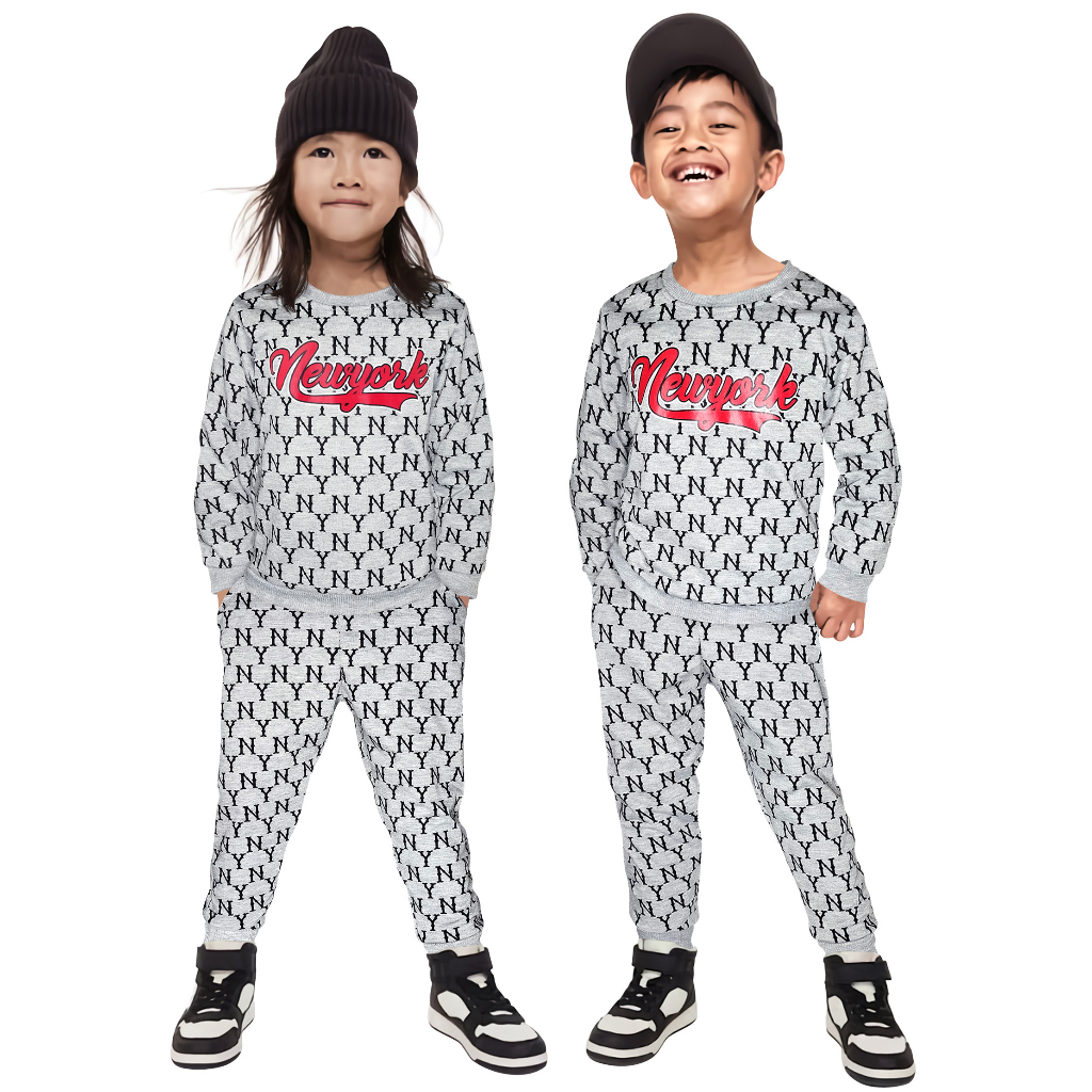 Setelan Sweater Anak Unisex Set Sweater Jogger Motif Branded Trendy