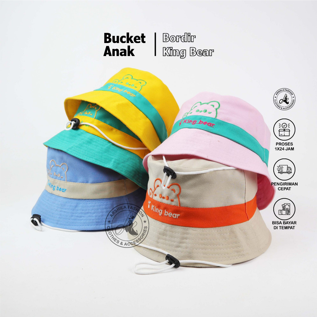 Topi Bucket Anak Bordir King Bear