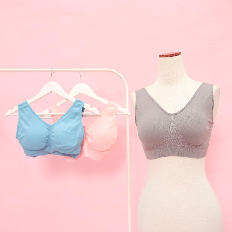 Bra BH Brand Genie bra 3pcs Tanpa Kawat Premium Pastel S Pastel adem Nilon