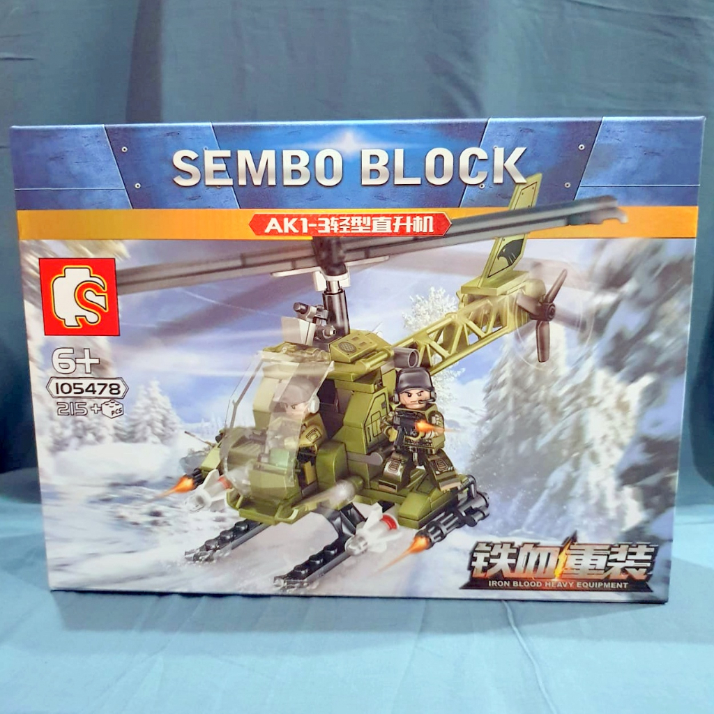 Sembo block 105478 helikopter seri army tentara mainan balok susun