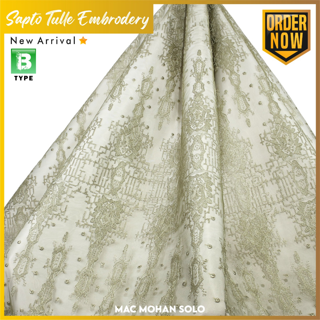 [NEW ARRIVAL] SAPTO TULLE ETHNIC EMBRODERY WITH EXCLUSIVE BORDIR FOR WEDDING DRESS TILE KEBAYA PER 0.5M NEW DESIGN