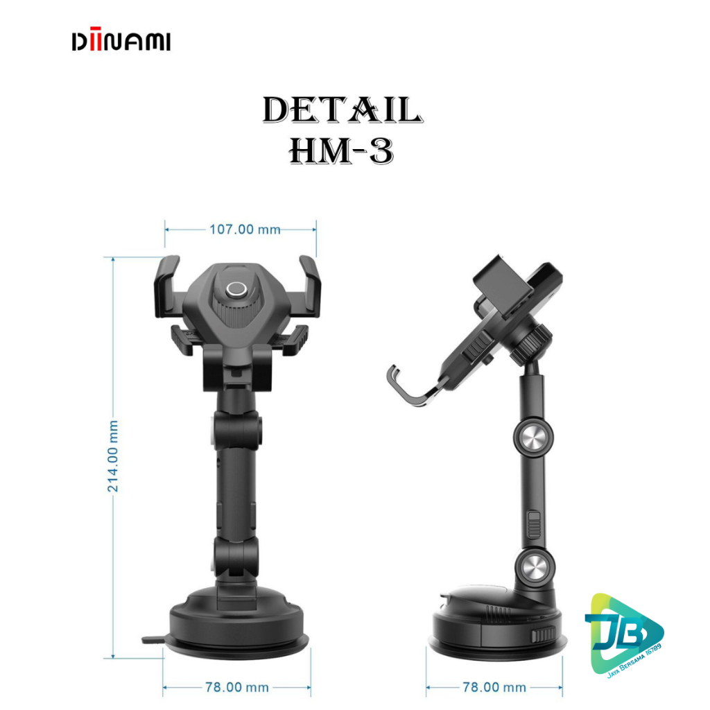 DIINAMI HM-3 Holder hp mobil Dudukan handphone universal original untuk pemasangan di dashboard ka ca meja lemari bisa potrait landscape 360 derajat JB8909