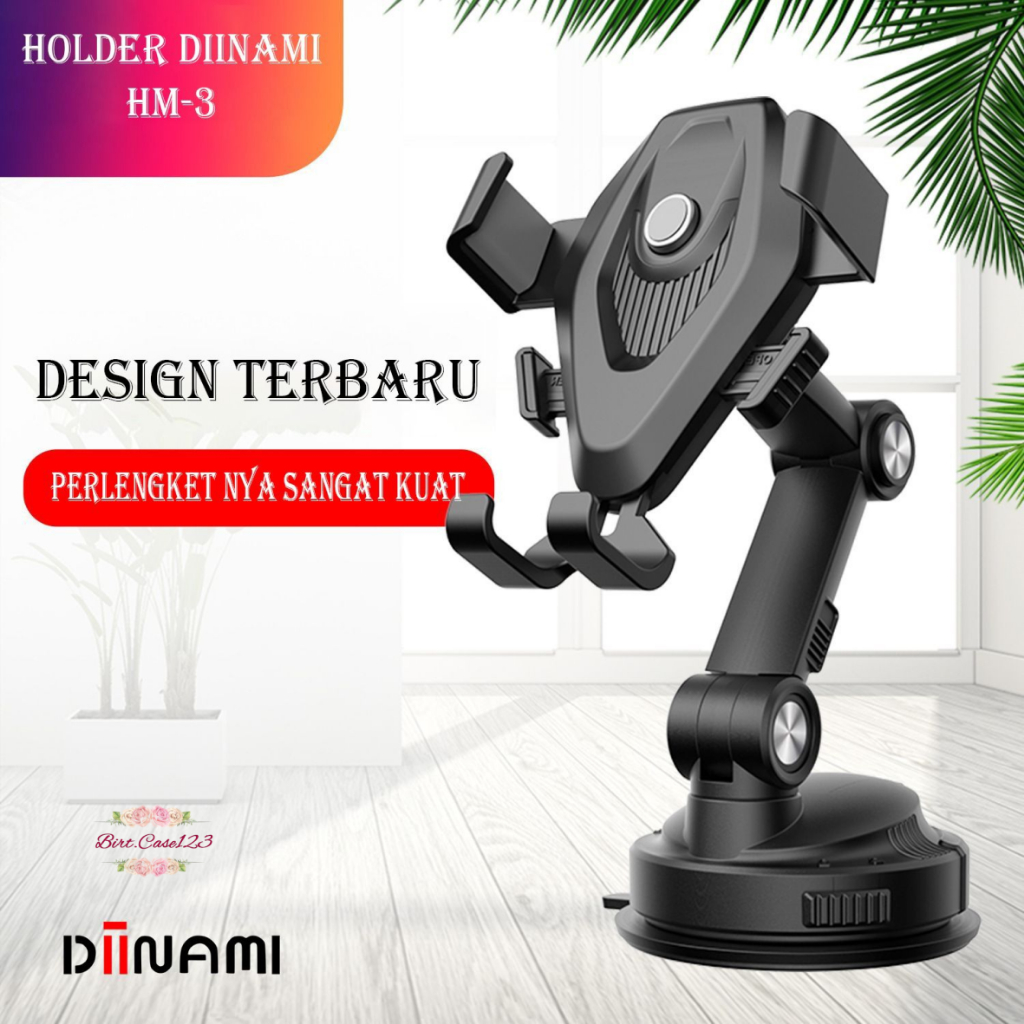 DIINAMI HM-3 Holder hp mobil Dudukan handphone universal original untuk pemasangan di dashboard kaca meja lemari bisa potrait landscape 360 derajat BC7964