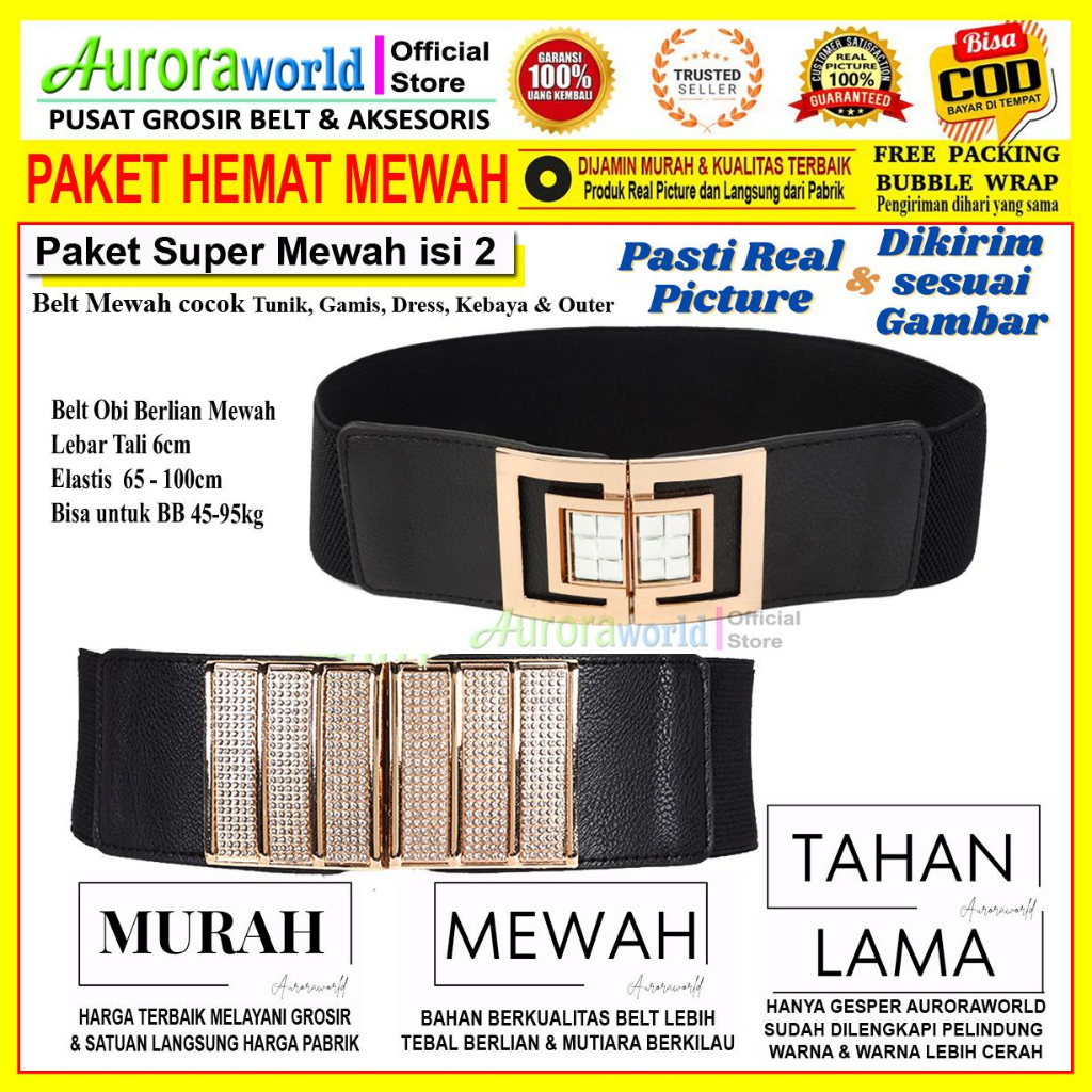 Auroraworld - PAKET MEWAH PAKET USAHA HEMAT 3PCS GESPER IKAT PINGGANG ELASTIS BELT WANITAFASHION FREE Bonus Spesial