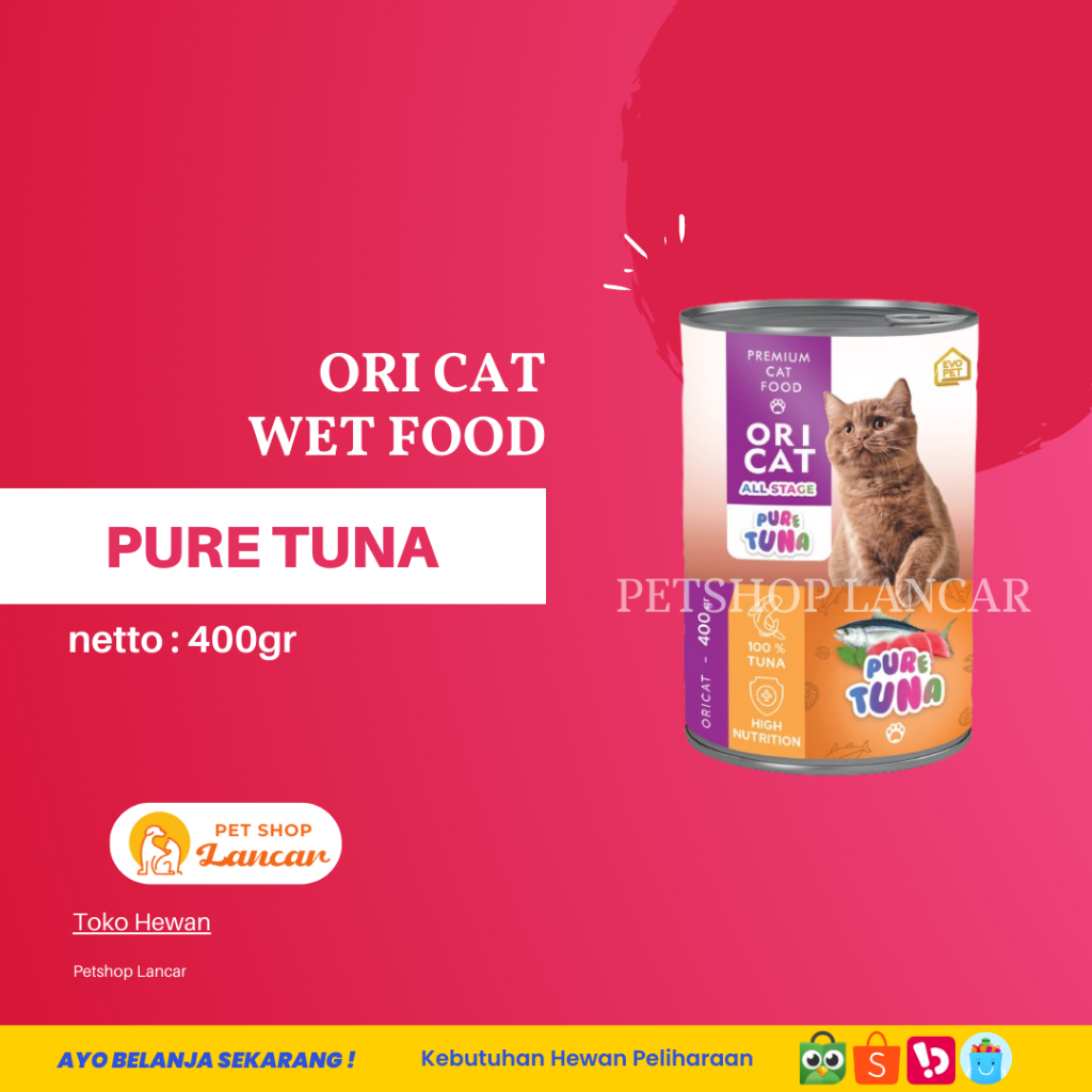 Makanan Kucing Basah Ori Cat Kaleng 400 gr - Pure Tuna