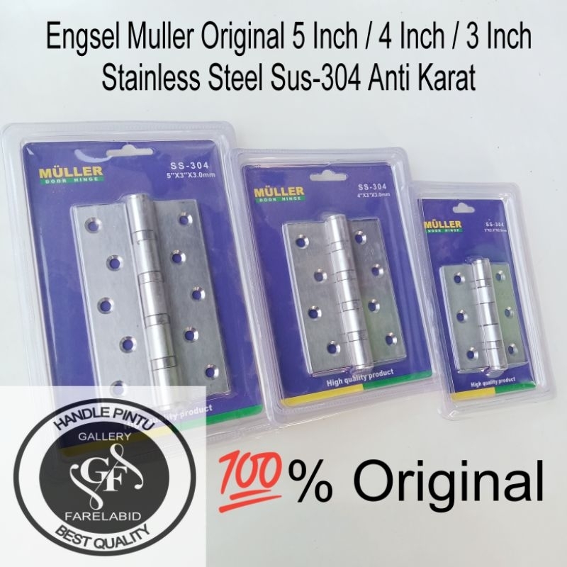 Engsel Muller Original Ss-304 5 Inch 4 Inchi 3 Inci Engsel Pintu Rumah Stainless Steel Anti Karat