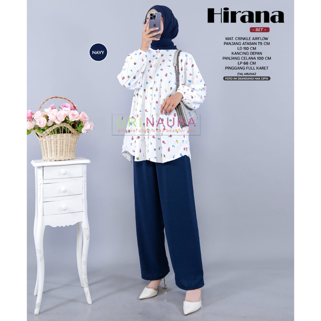 Hirana Set Setelan Cringkle Airflow Motif Original Produk By Orinaura